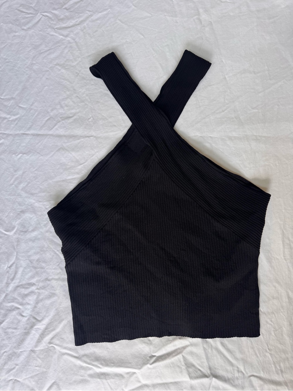 Topshop Black Ribbed Cross-Front Crop Top